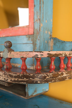 Vintage Blue & Red Temple Wall Mirror