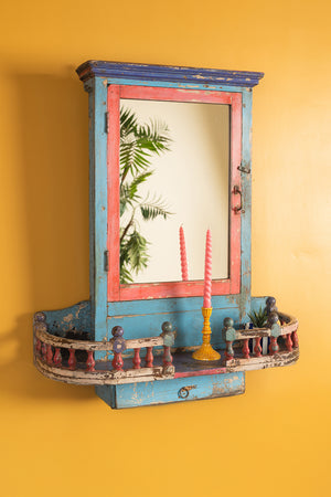 Vintage Blue & Red Temple Wall Mirror