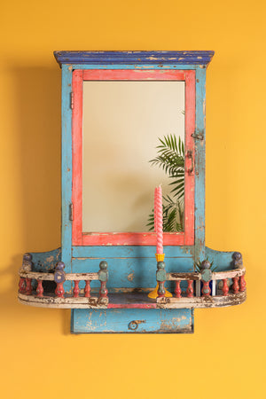 Vintage Blue & Red Temple Wall Mirror