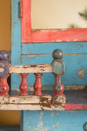 Vintage Blue & Red Temple Wall Mirror