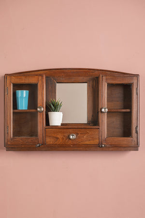 Wooden Vintage Wall Mirror with Cabinets
