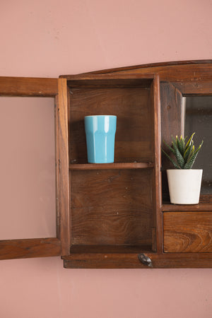 Wooden Vintage Wall Mirror with Cabinets