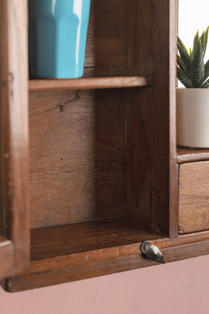 Wooden Vintage Wall Mirror with Cabinets
