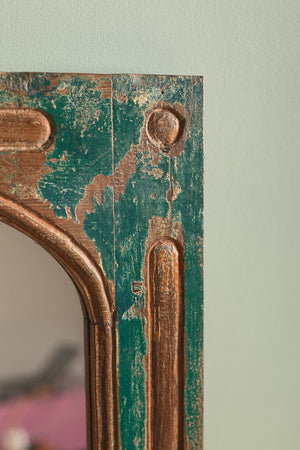 Vintage Teal Green Carved Door Panel Mirror
