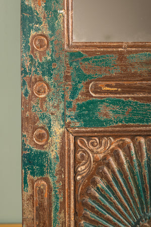 Vintage Teal Green Carved Door Panel Mirror