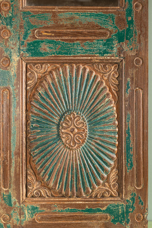 Vintage Teal Green Carved Door Panel Mirror