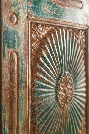 Vintage Teal Green Carved Door Panel Mirror