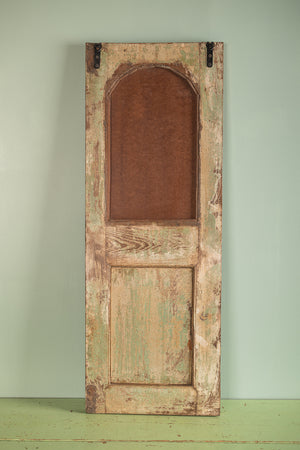Vintage Teal Green Carved Door Panel Mirror