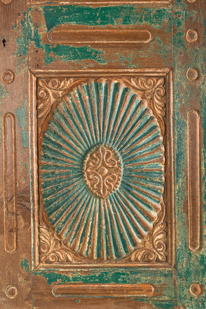 Vintage Teal Green Carved Door Panel Mirror