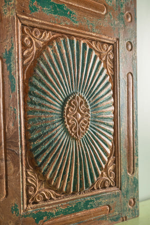 Vintage Teal Green Carved Door Panel Mirror