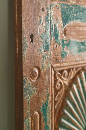 Vintage Teal Green Carved Door Panel Mirror