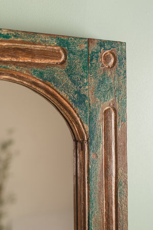 Vintage Teal Green Carved Door Panel Mirror