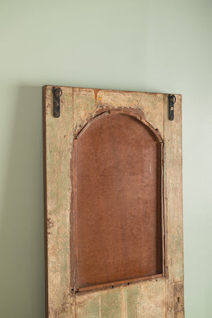 Vintage Teal Green Carved Door Panel Mirror