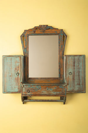 Vintage Blue Wall Mirror with Cupboards
