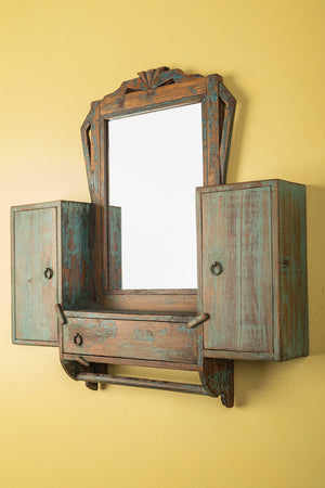 Vintage Blue Wall Mirror with Cupboards