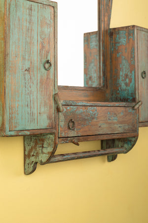 Vintage Blue Wall Mirror with Cupboards
