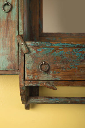 Vintage Blue Wall Mirror with Cupboards