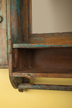 Vintage Blue Wall Mirror with Cupboards
