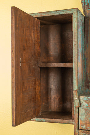 Vintage Blue Wall Mirror with Cupboards
