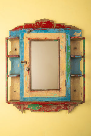Blue & Red Vintage Mirrored Wall Cabinet