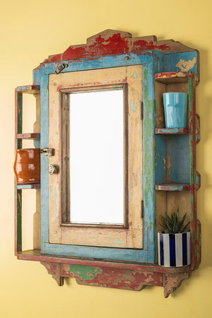 Blue & Red Vintage Mirrored Wall Cabinet