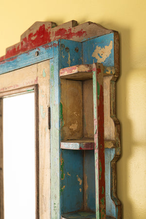 Blue & Red Vintage Mirrored Wall Cabinet