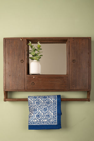 Wooden Vintage Wall Mirror with Cupboards