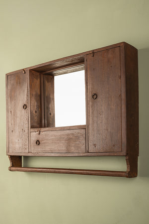 Wooden Vintage Wall Mirror with Cupboards