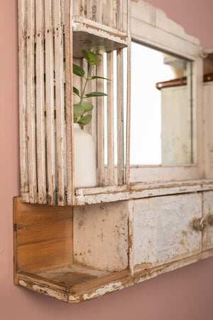 Vintage White Wall Mirror with Cupboards