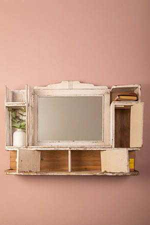 Vintage White Wall Mirror with Cupboards