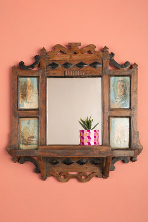 Wooden Vintage Temple Wall Mirror