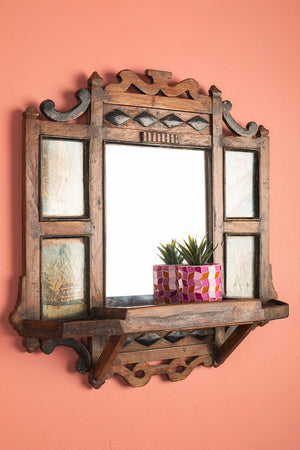 Wooden Vintage Temple Wall Mirror
