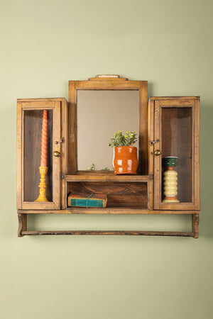 Vintage Cream Wall Mirror with Cabinets