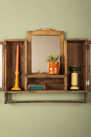 Vintage Cream Wall Mirror with Cabinets