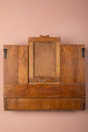 Vintage Wooden Wall Mirror with Cabinets