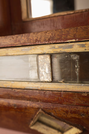 Vintage Wooden Wall Mirror with Cabinets