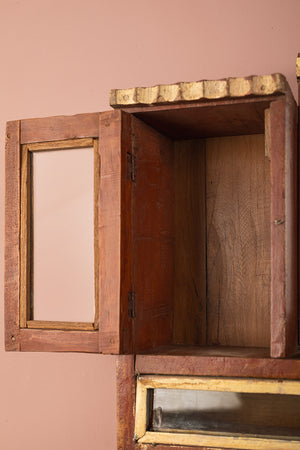 Vintage Wooden Wall Mirror with Cabinets