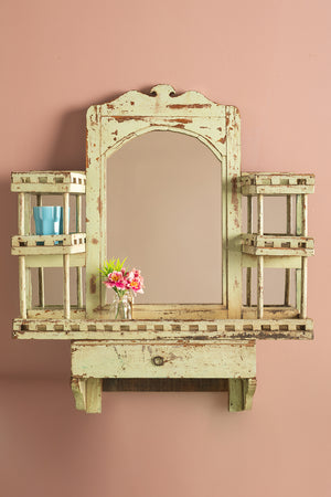 Vintage Pale Green Temple Wall Mirror