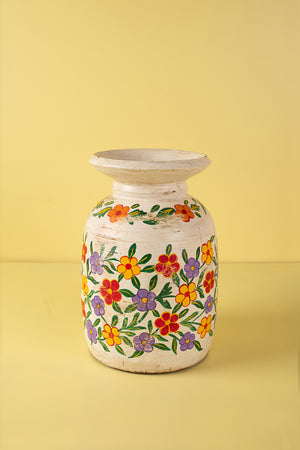 Hand Painted Vintage Large Wooden Pot (Re-worked) - 18