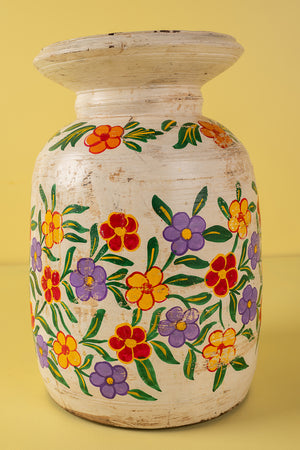 Hand Painted Vintage Large Wooden Pot (Re-worked) - 18