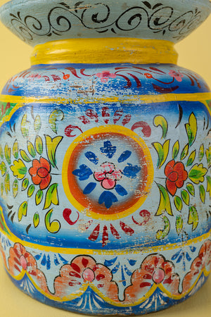 Hand Painted Vintage Large Wooden Pot (Re-worked) - 24