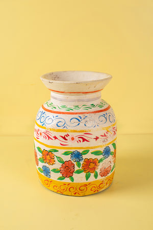 Hand Painted Vintage Large Wooden Pot (Re-worked) - 27