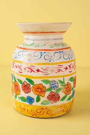 Hand Painted Vintage Large Wooden Pot (Re-worked) - 27