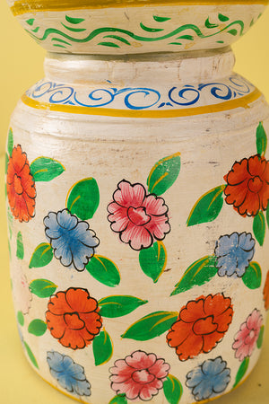 Hand Painted Vintage Large Wooden Pot (Re-worked) - 33