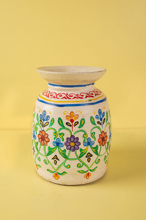 Hand Painted Vintage Large Wooden Pot (Re-worked) - 35