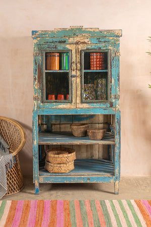 Vintage Blue Cabinet with Shelves