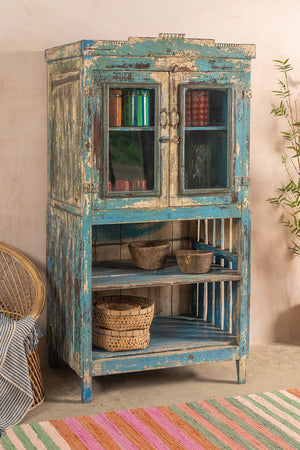 Vintage Blue Cabinet with Shelves