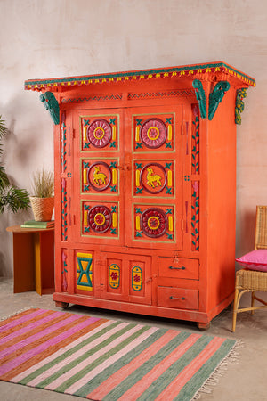 Orange Vintage Temple Style Cupboard