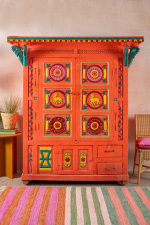 Orange Vintage Temple Style Cupboard