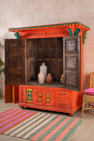Orange Vintage Temple Style Cupboard